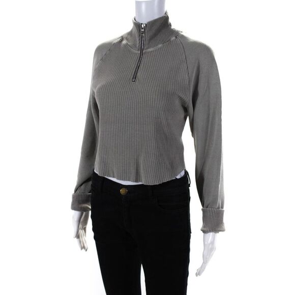 Cotton Citizen Womens Half Zip Ribbed Mock Neck Sweatshirt Brown Size XS - Picture 2 of 7